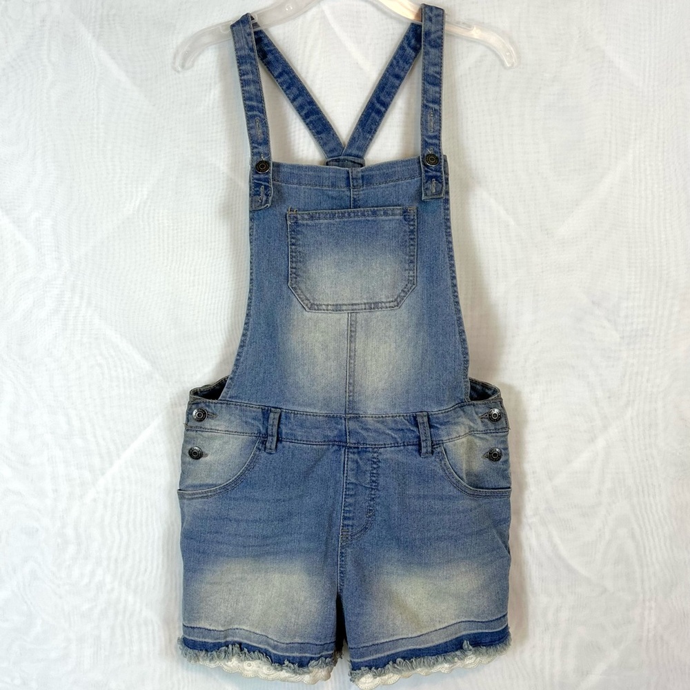 Cat & Jack Girls Distressed Denim Shorts Overalls / Size XL 14-16